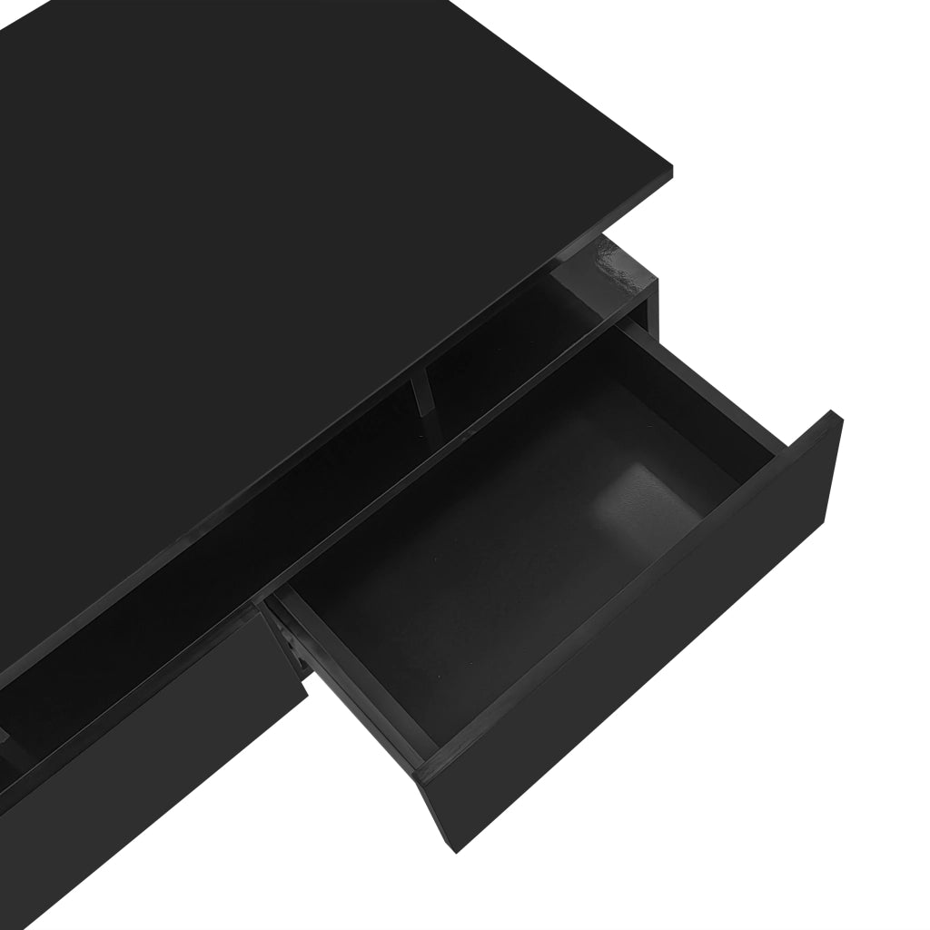 TAVOLINO DA SALOTTO 90x55x41 cm Nero in pannello di legno con LED e 2 cassetti