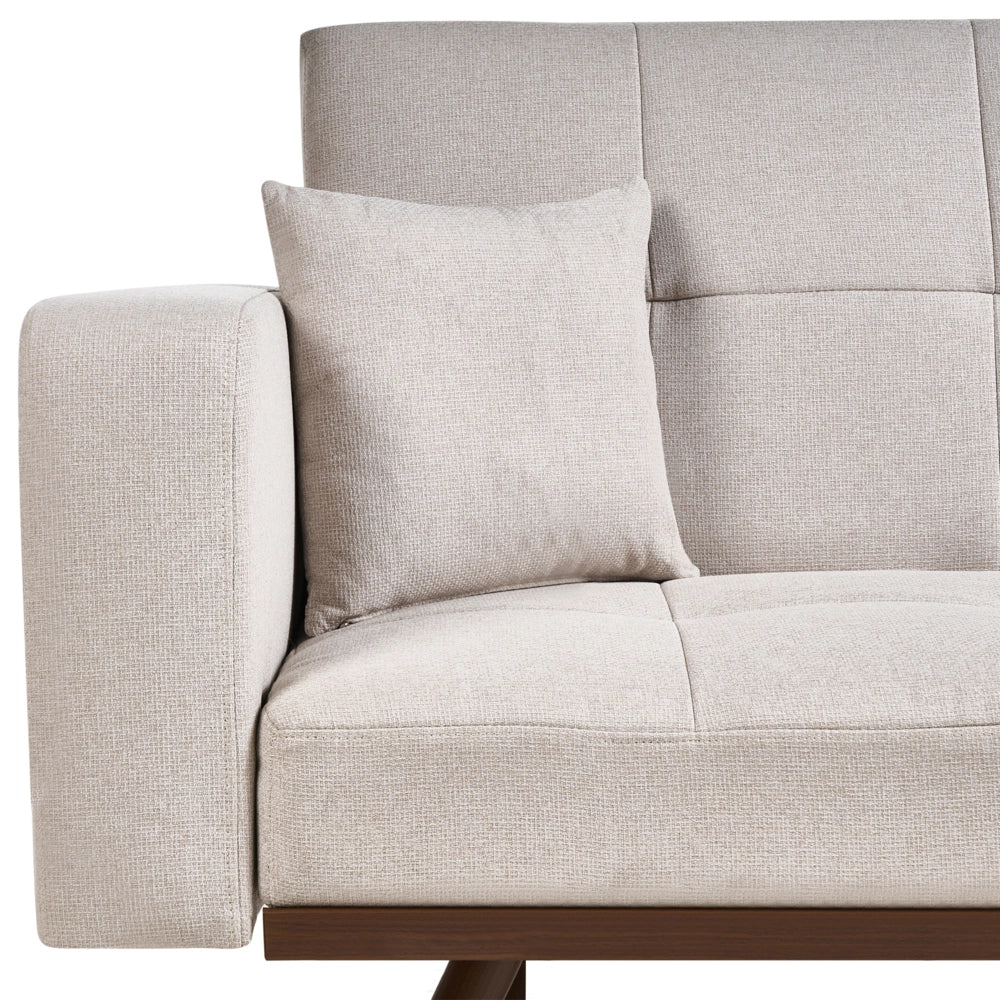 Divano letto beige chiaro Rivestimento in poliestere Trapuntato 3 posti Gambe in ferro Braccioli tradizionali Stile tradizionale Soggiorno