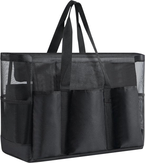 Borsa per Spiaggia XXL per Uso Domestico | Grande Borsa per il Bagno per Donne con Cerniera | Borsa a Spalla Opaca nera