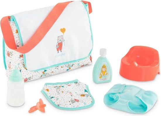 Set di Accessori per Bamboline 36-42 cm - 2-in-1 Luiertas e Sostegno - Completo con Luiere, Biberon e Copricuscio