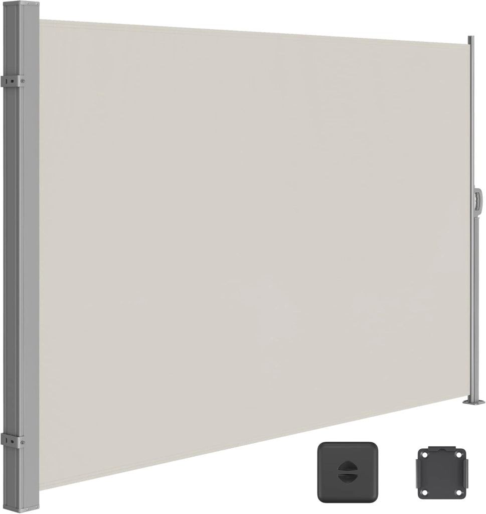 SONGMICS Paravento da Esterno, Tenda da Sole Laterale, Antiruggine, Estensibile, 180 x 350 cm, Frangivista, Parasole Ombreggiante, Tenda da Esterno Balcone Terrazzo Giardino, Beige GSA185T02