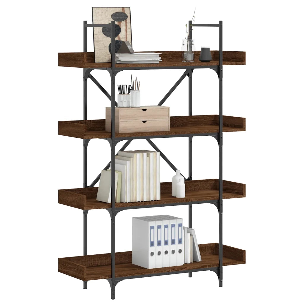 Libreria 4 Ripiani-Scaffale per Libri-Mobile di Stoccaggio Rovere Marrone 100x33x145,5 Legno Multistrato