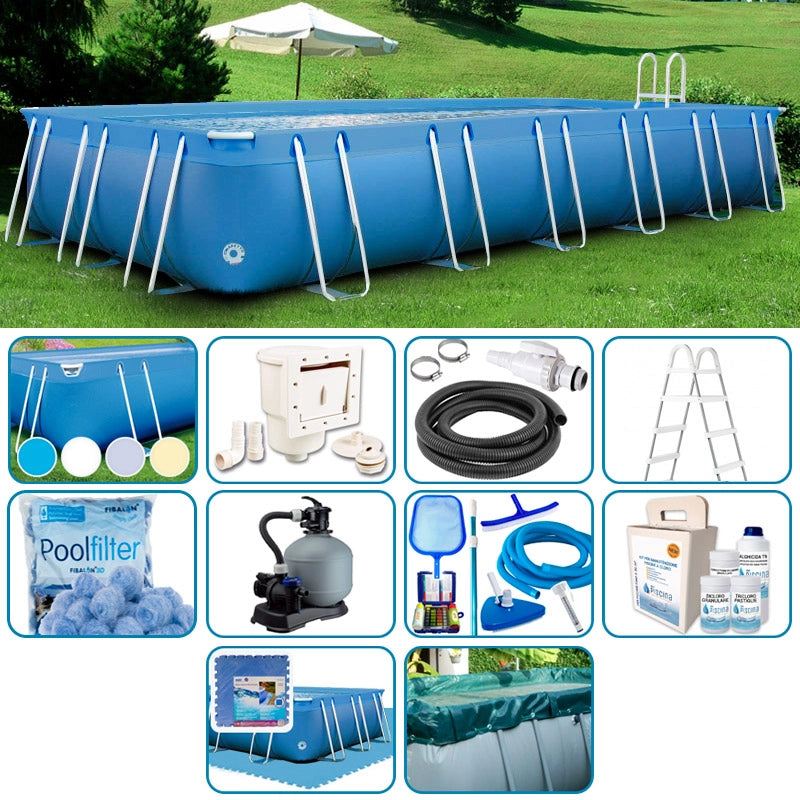 Piscina Fuori Terra Italika® Soft Rettangolare 8,80 X 3,80 H.1,25 M - Kit Plus