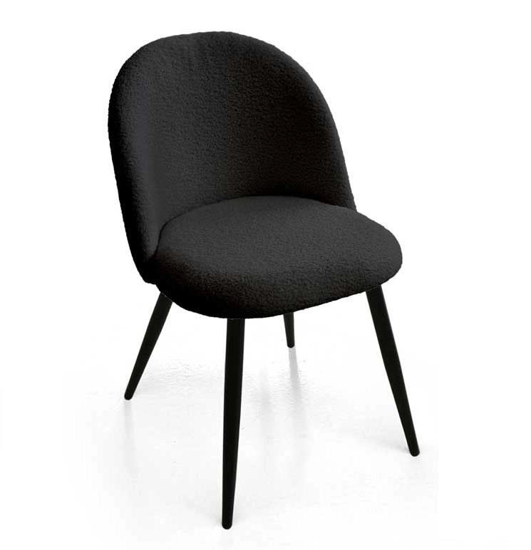 POLTRONA IMBOTTITA IN TESSUTO TEDDY COLORE NERO GAMBE IN METALLO NERO 48X50X79 CM PORTATA MAX 130 KG