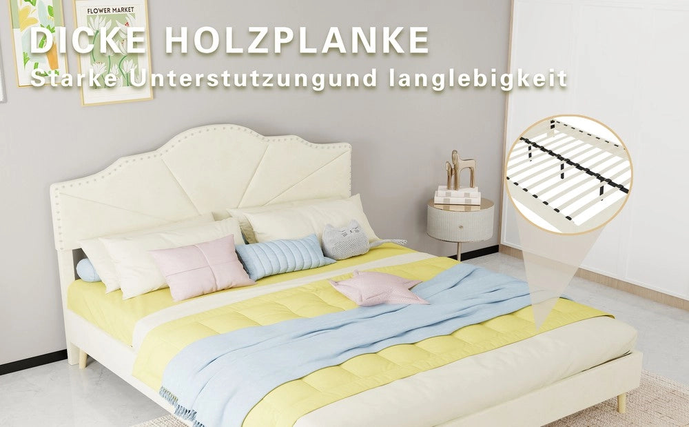 Letto Contenitore Imbottito con Materasso ¨C MINIMAL ¨C Velluto Beige 160x200