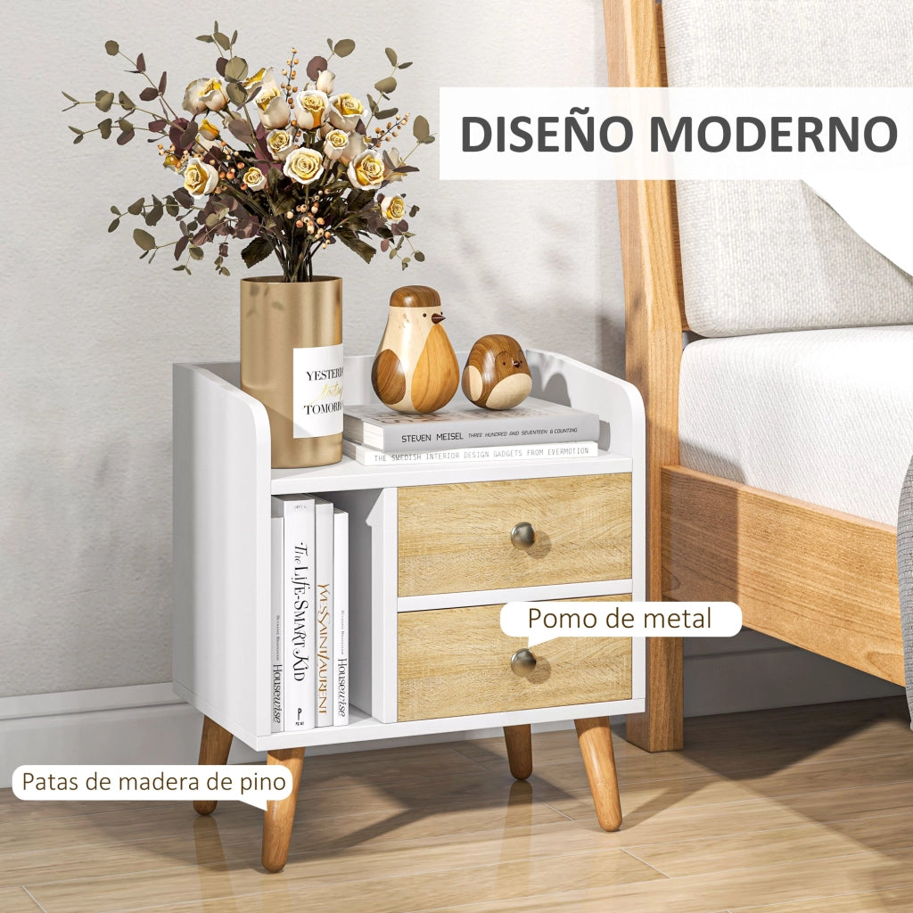 Comodino con 2 Cassetti e Ripiano Aperto ¨C Zephmum ¨C Pino 43x30x49 cm