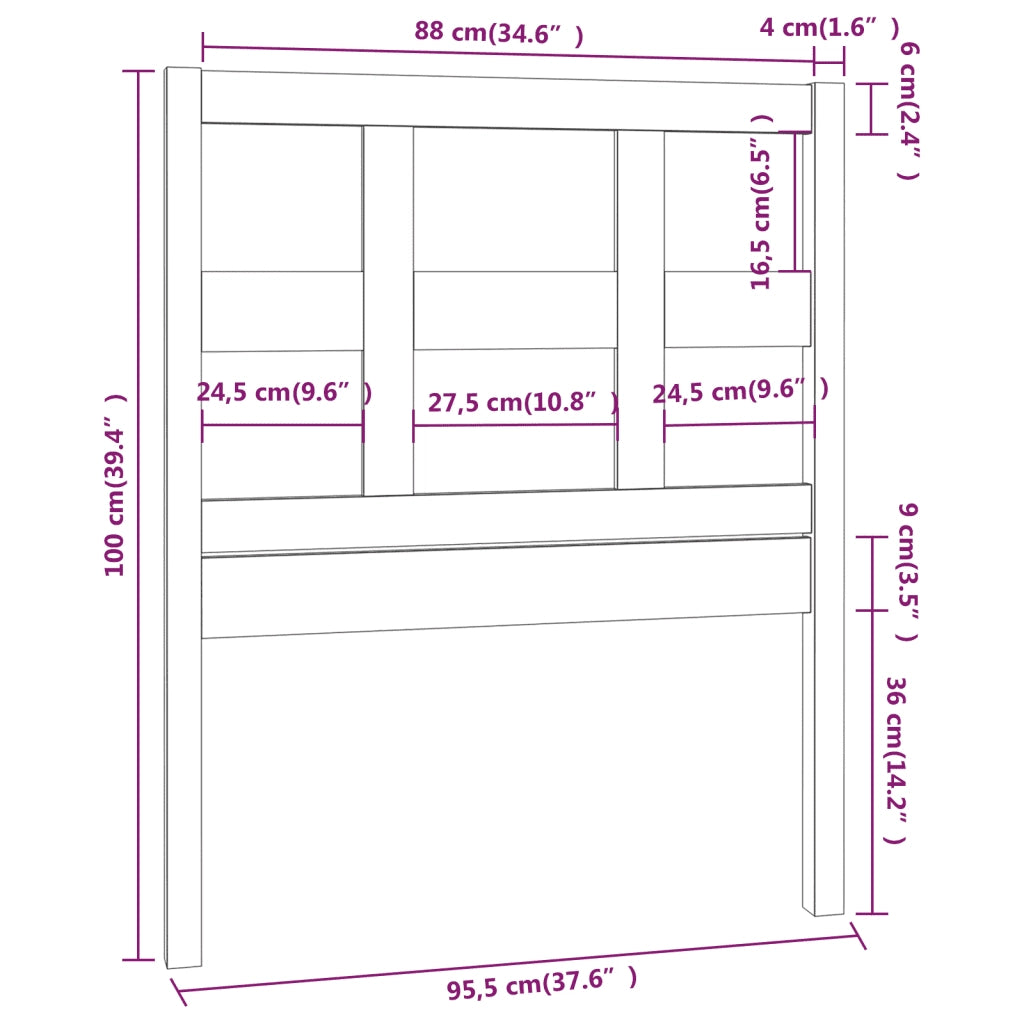 Testiera | Testata per Letto Nera 95,5x4x100 cm in Legno Massello di Pino