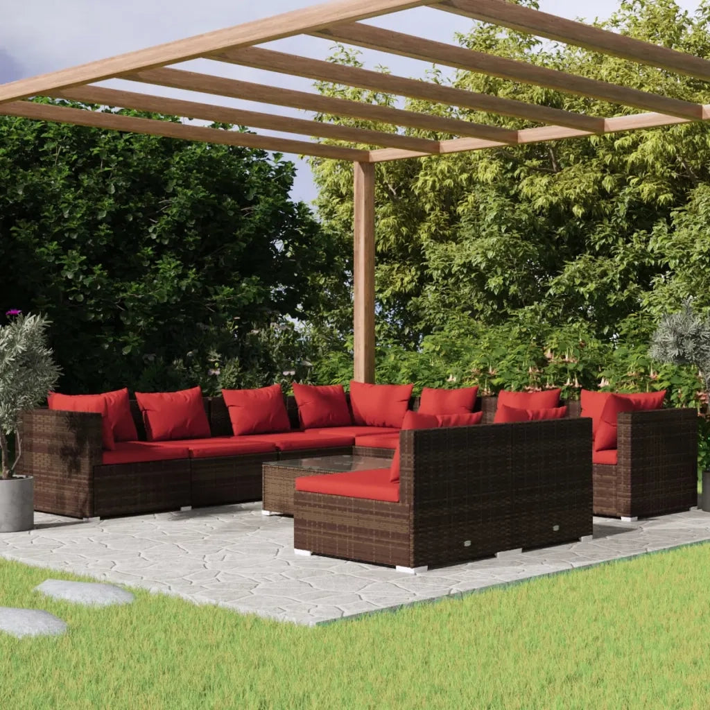 Set Divani da Giardino 10 pz con Cuscini in Polyrattan Marrone cod mxl 39060