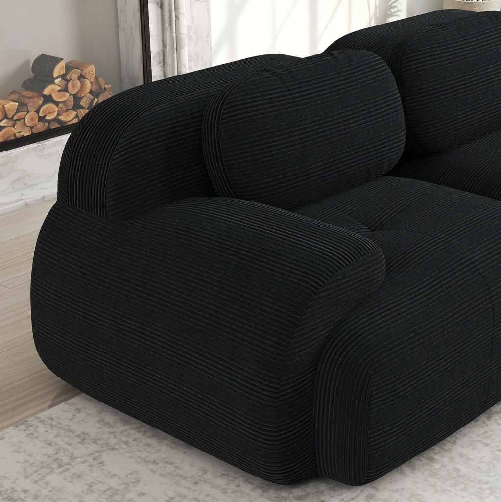 Divano angolare modulare 4 posti con chaise longue 388x178x70 cm in velluto a coste nero