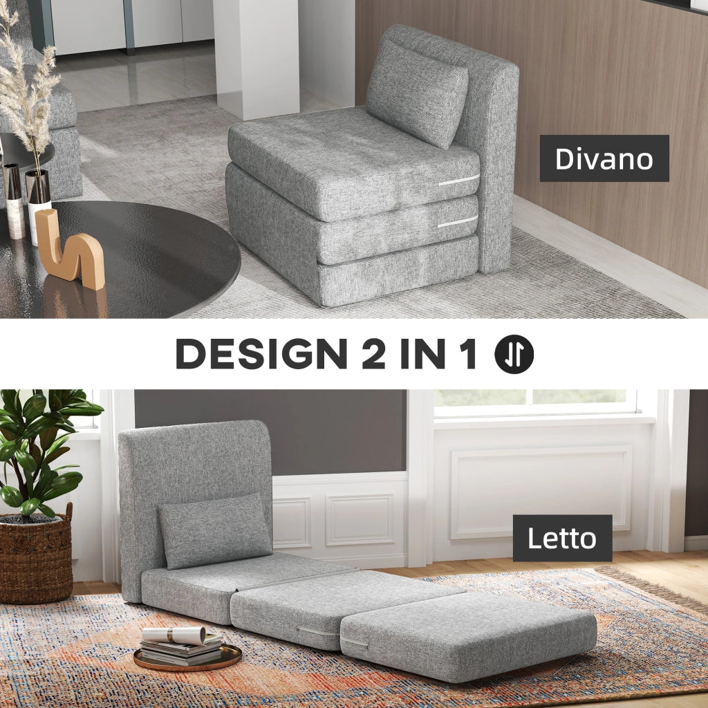 Poltrona Letto Pieghevole 3 Sezioni in Tessuto ¨C Zephmum ¨C Grigio 80x75x74 cm