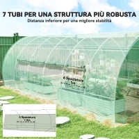 Serra per Orto a Tunnel con Porta e 8 Finestre, Serra da Giardino in PE e Metallo Zincato, per Coltivazaione Piante, 600x300x200cm