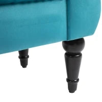 Panca Fondoletto in Stile Vintage, Struttura in Legno e Seduta Imbottita Stile Chesterfield, Azzurra 117 x 40 x 58cm