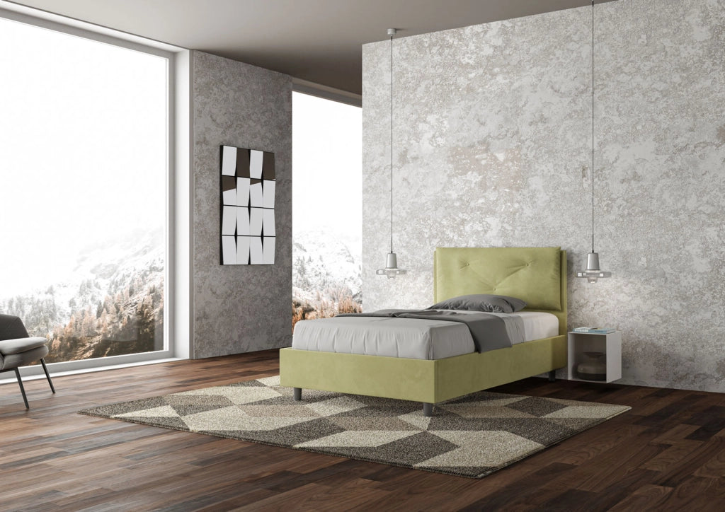 BS COM Letto una piazza e mezza con rete imbottito 130x210 microfibra tè verde Large