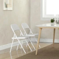 Set 2 Sedie Pieghevoli Imbottite in Finta Pelle PU e Metallo, 45x46x78 cm, Bianco