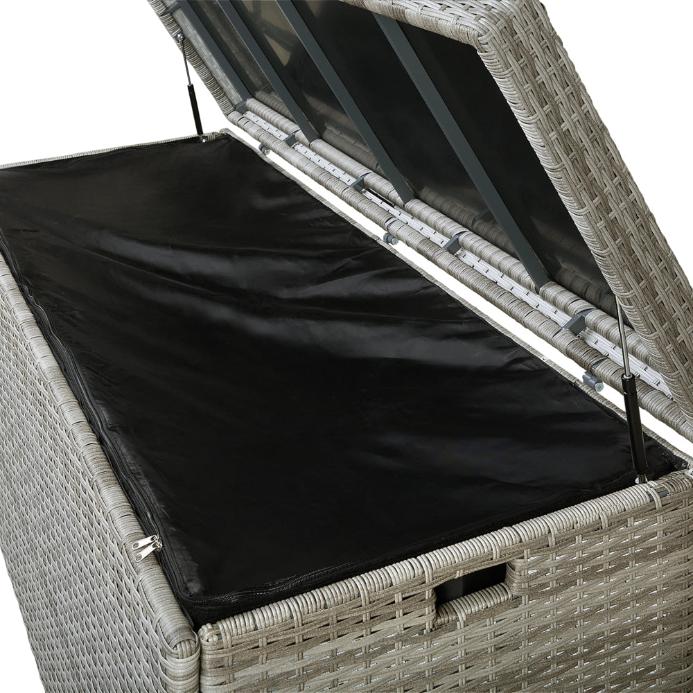 Cesta baule portaoggetti da esterno Cuscino da giardino in finto rattan grigio 158 x 63 cm
