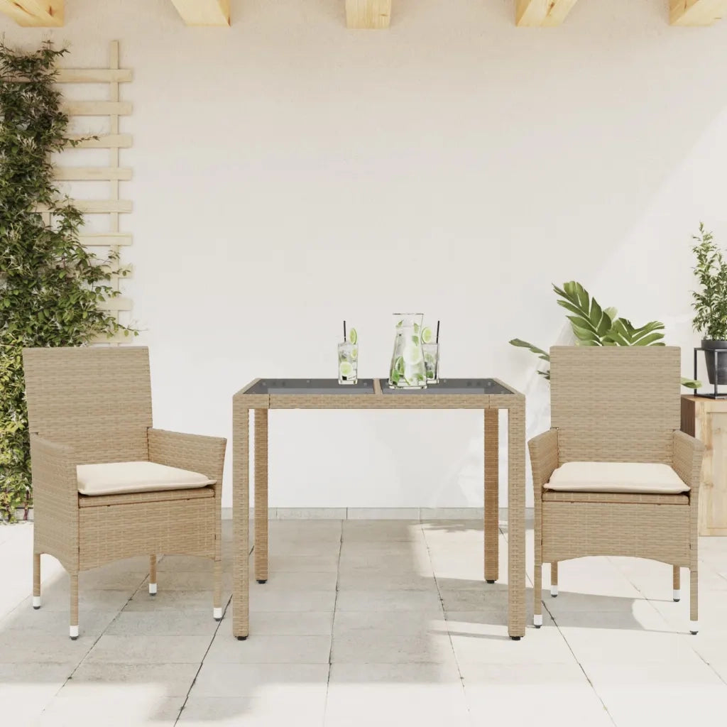 Set da Pranzo da Giardino 3 pz con Cuscini Polyrattan e Vetro 3278567