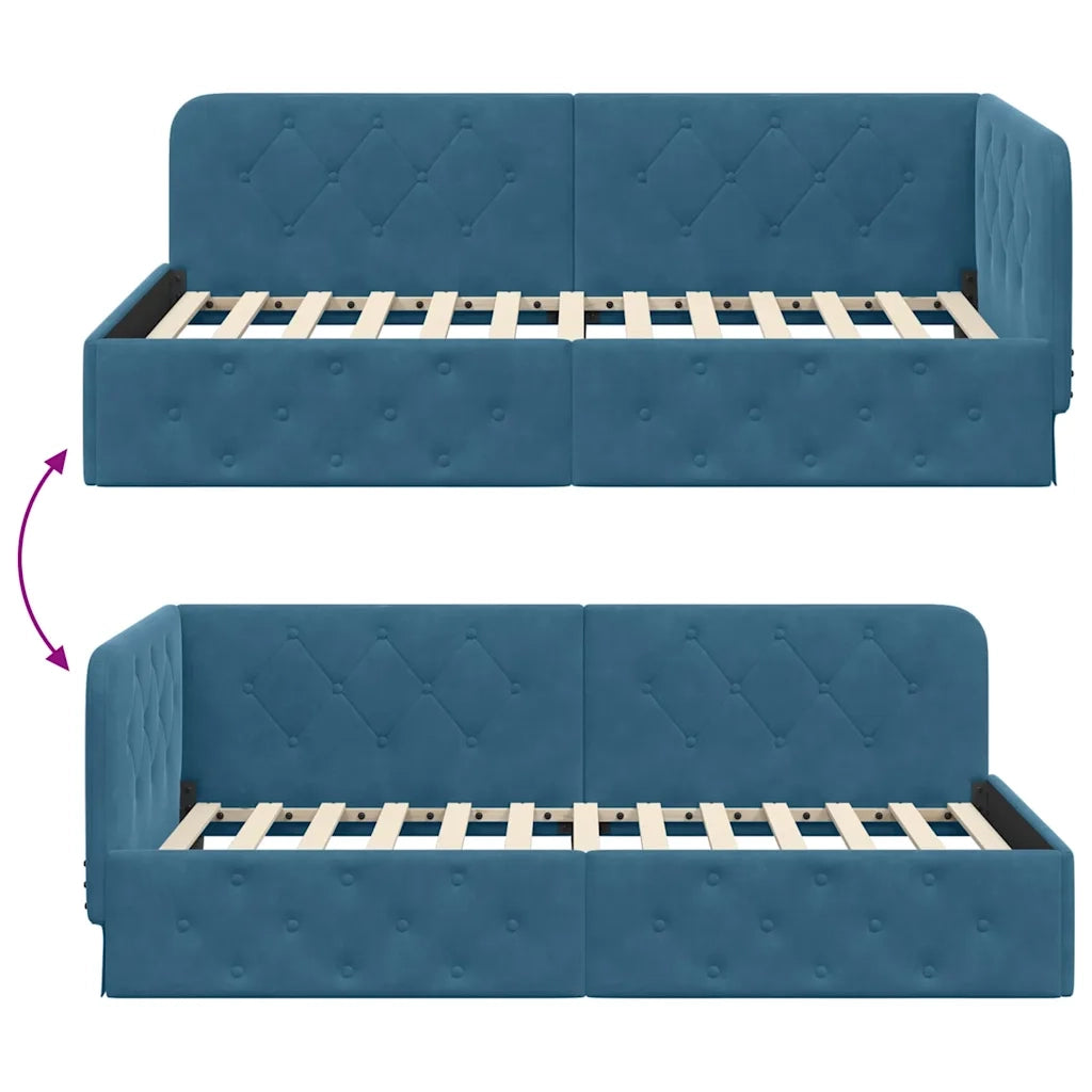 Cornice del letto ad angolo Blu 100 x 200 cm Velluto
