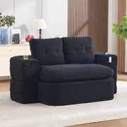 Poltrona letto 2 in 1 in corduroy nero, seduta extra profonda con schienale alto, doppi portabevande e tasche laterali