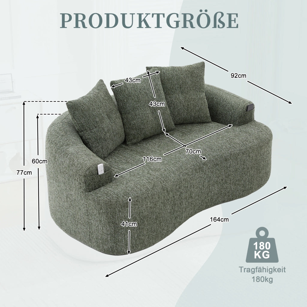 Divano 2 posti in chenille con molle insacchettate, cuscini spessi e design profondo verde 164 × 92 × 60 cm