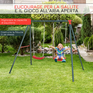Altalena Doppia Altalena da Giardino 239x156x180 cm per Bambini 3+ Anni in Metallo e PE Verde Rosso