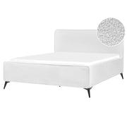 Letto matrimoniale imbottito in bouclé bianco sporco gambe in metallo nero 160x200 cm testiera stile classico minimalista
