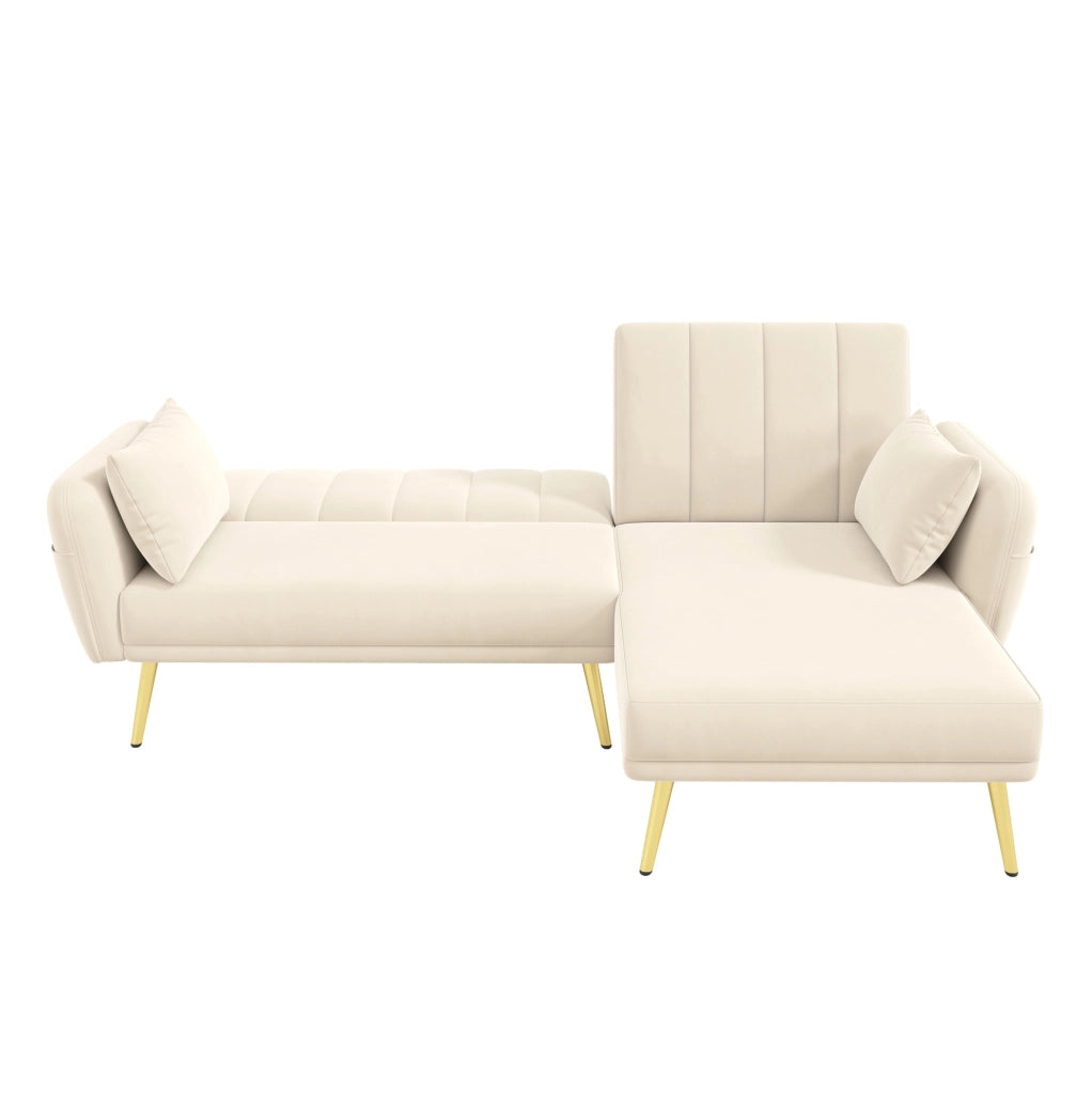 Divano angolare multifunzione con schienale reclinabile in velluto beige