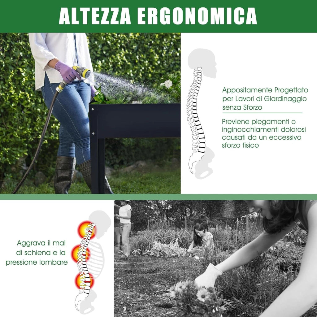 Fioriera Rialzata da Giardino, Piantatore Aiuola a Cassetta, da Esterno ed Interno, Acciaio Galvanizzato (100x30x80cm-Grigio)