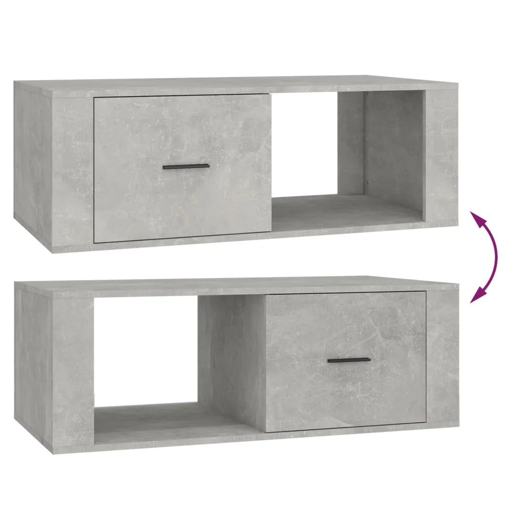 Tavolino Salotto-Tavolino da soggiorno-Tavolo Grigio Cemento 100x50,5x35cm Legno Multistrato