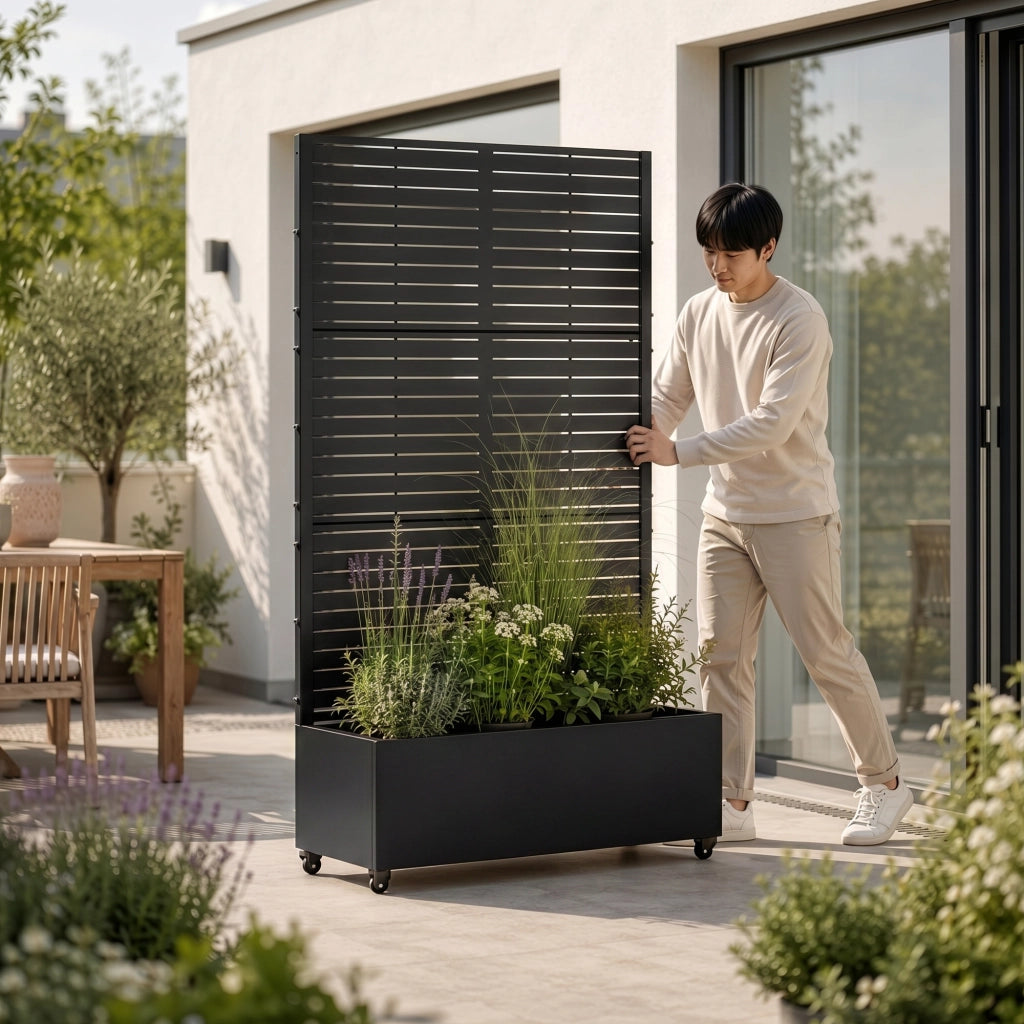 Fioriera con Spalliera Nodepp in Acciaio 190 x 120 x 38 cm - Nero casa.pro