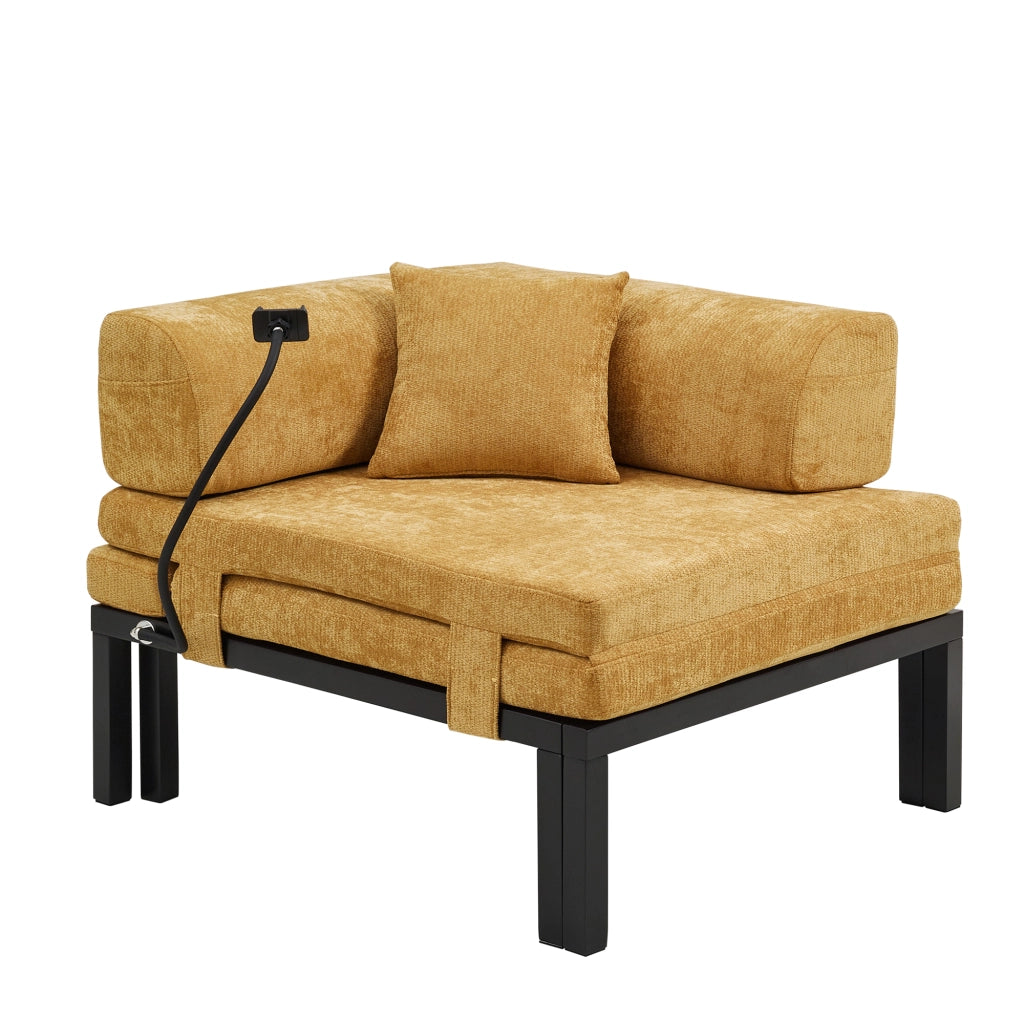Letto a Divanetto Singolo Estraibile, Divano Letto in Velluto - Giallo