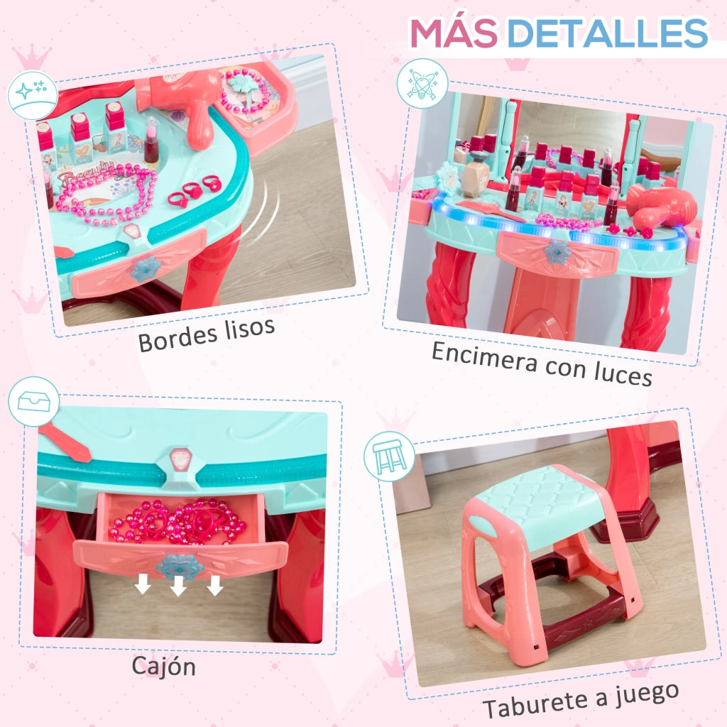 Tocador de Maquillaje Infantil con Specchio e Luce ¨C zephmum ¨C Multicolor 57x34x76 cm
