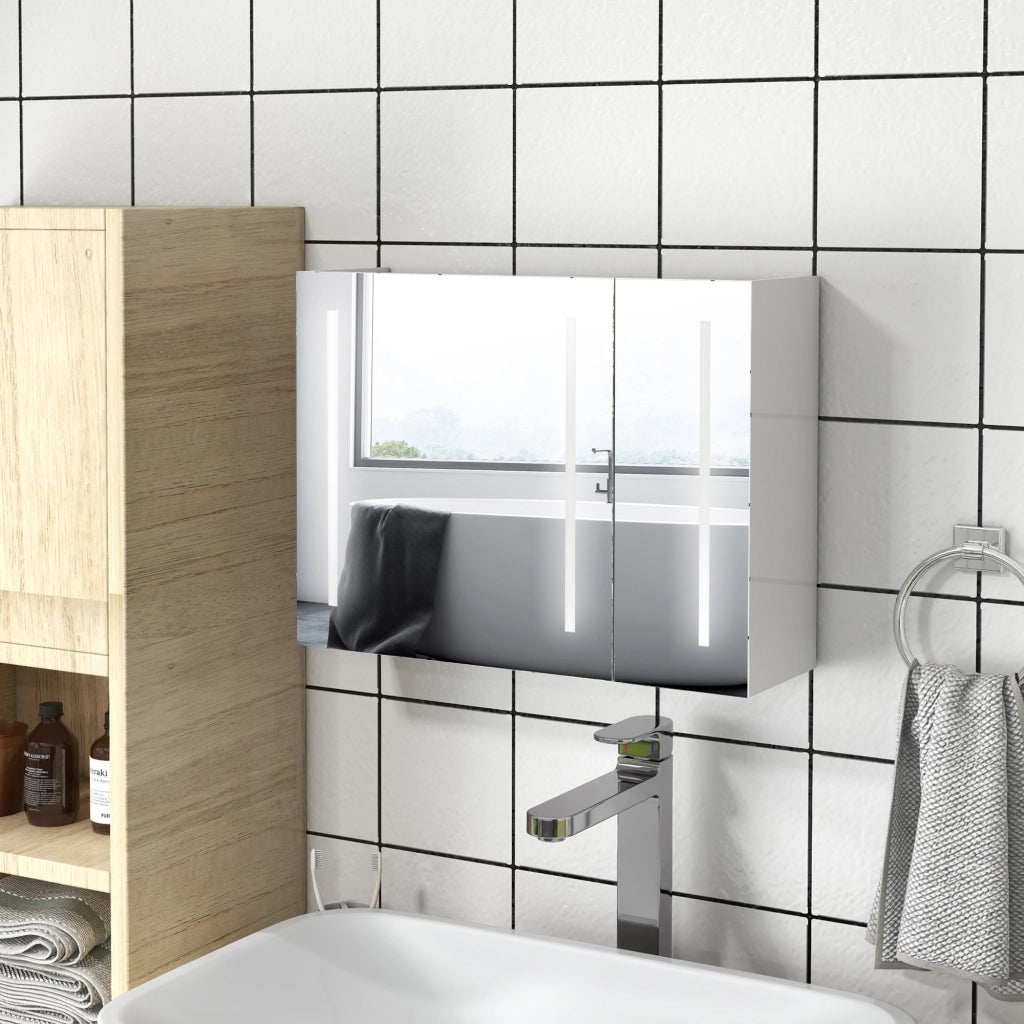Armadio Bagno con Specchio e Prese USB ¨C zephmum ¨C Bianco 90x15x70 cm