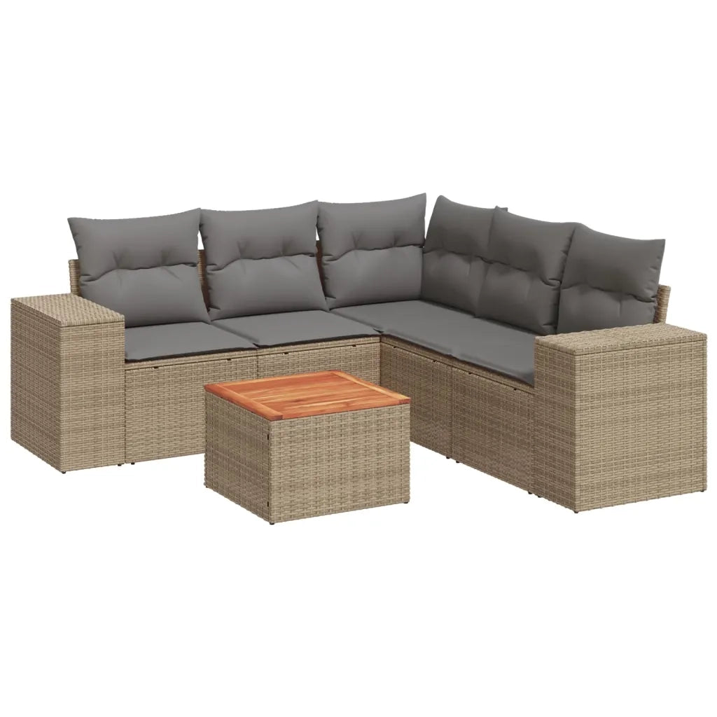Set Divano da Giardino 6 pz con Cuscini Beige in Polyrattan 3225443