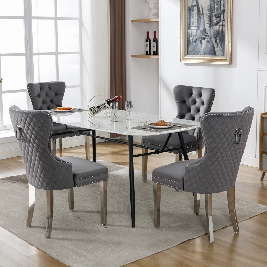 Sedie da Pranzo con Schienale e Gambe in Metallo ¨C Xylo ¨C Velluto Grigio, Set 4 Pezzi