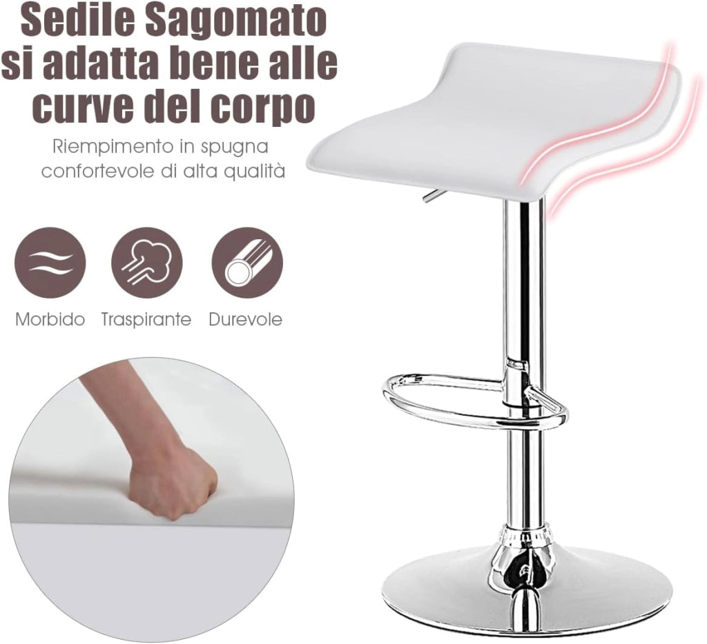 Set di 2 Sgabelli Girevoli da Bar, Sgabello Regolabile in Altezza per Bar, Rotazione a 360°, Sgabelli da Bar senza Braccioli, con Poggiapiedi, Portata 120 kg (Bianco)