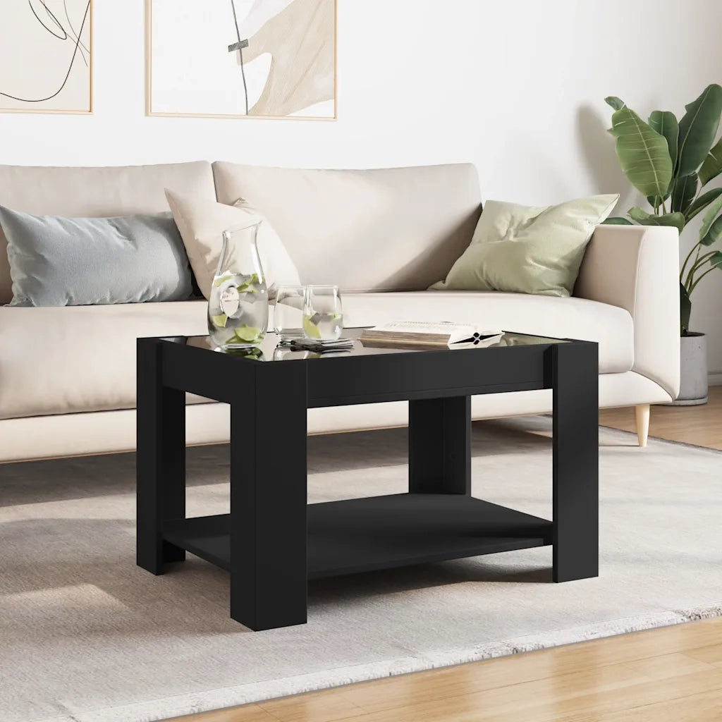 Tavolino Salotto con LED Nero 73x53x45 cm Legno Multistrato