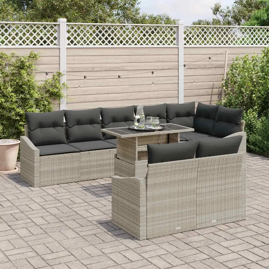 Set Divano da Giardino con cuscino 9 pcs Grigio chiaro