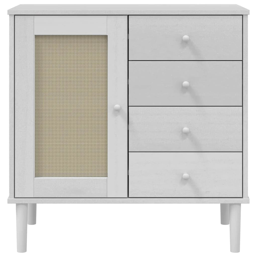 Buffet credenza cassettiera armadio mobile contenitore organizer per cucina soggiorno salotto effetto rattan 80 x 40 x 80 cm legno massello di pino bianco 02_0036226