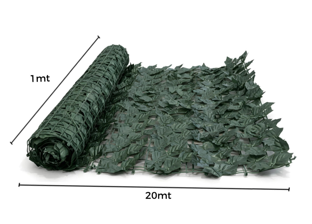 Rotolo Edera Finta Sempreverde Siepe Foglie Ornamentali Frangivista Coprente Per Recinzione - 1hx20mt - Verde