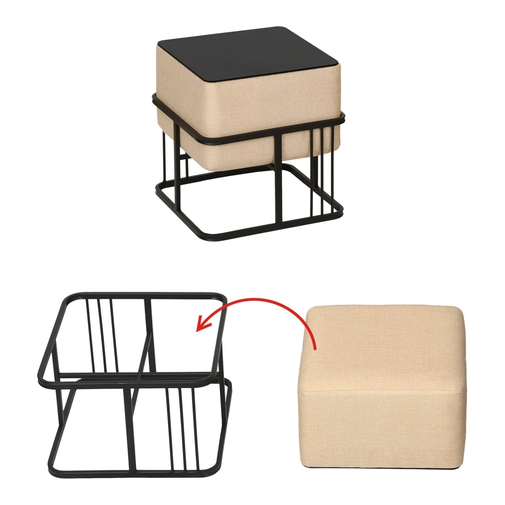 Set di 2 pouf impilabili design moderno e senza tempo multifunzionali quadrati beige 03_0009689