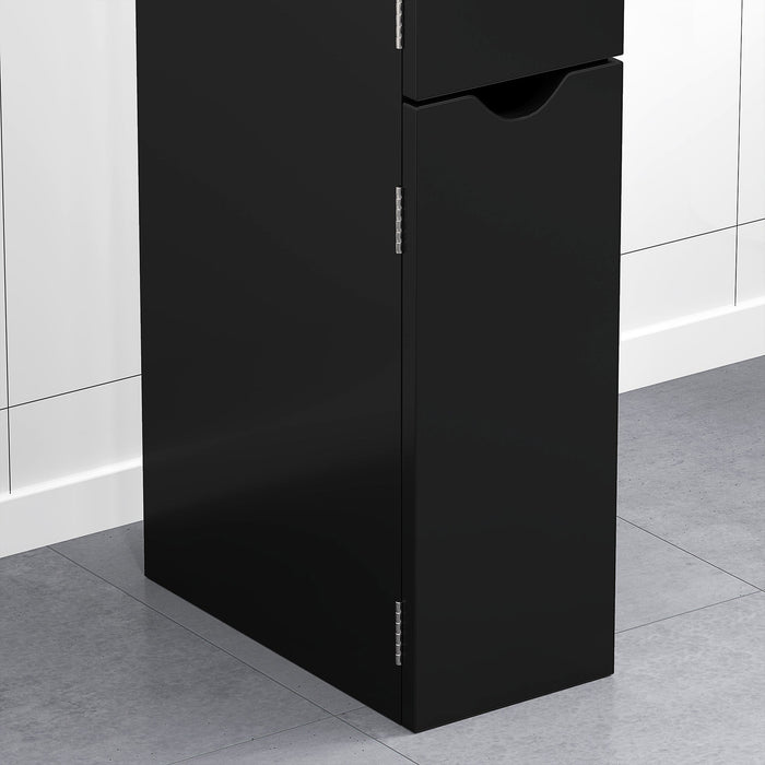 Mobile a Colonna da Bagno Salvaspazio 2 Ripiani e 2 Armadietti 15,2x29,8x118 cm Nero e Oro
