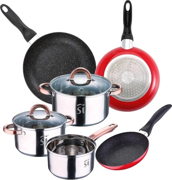 Set di pentole in acciaio inox con rivestimento di marmo e compatibile con induzione 5 pezzi