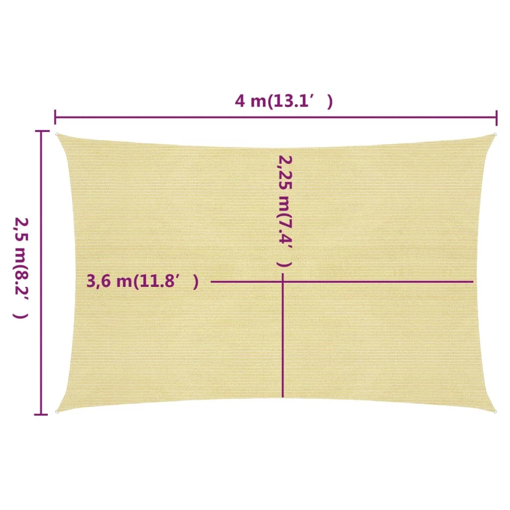 Vela ombreggiante/ombrellone 160 g/m² HDPE 2,5 x 4 m beige 02_0008955