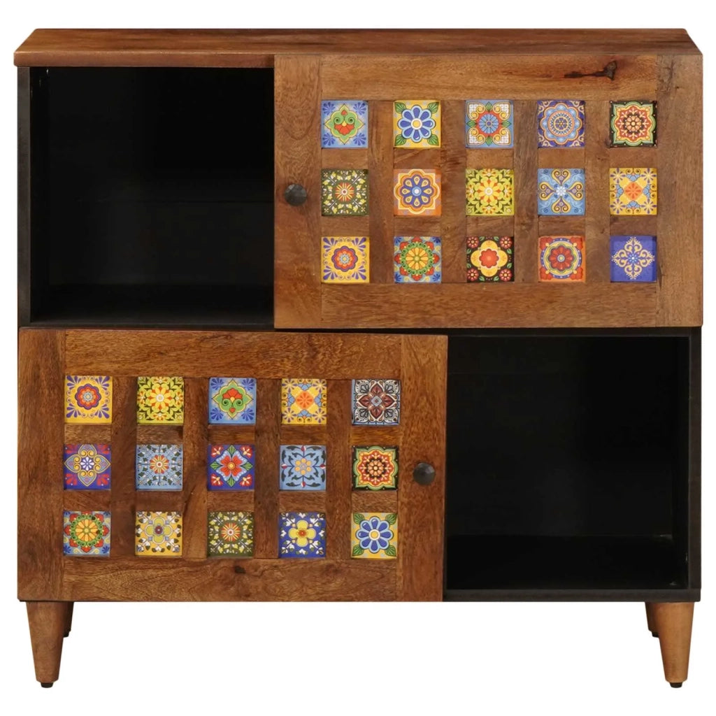 Credenza | Madia | Buffet da pranzo | Armadio da pranzo con porta Noce 80 x 33 x 75 cm Legno di mango massello