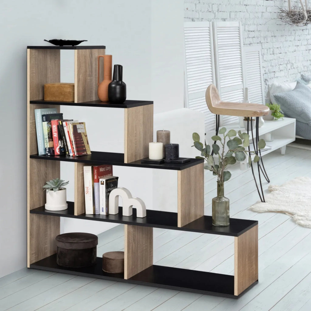 IDMarket - Librería escalera LINA en madera de haya y negro