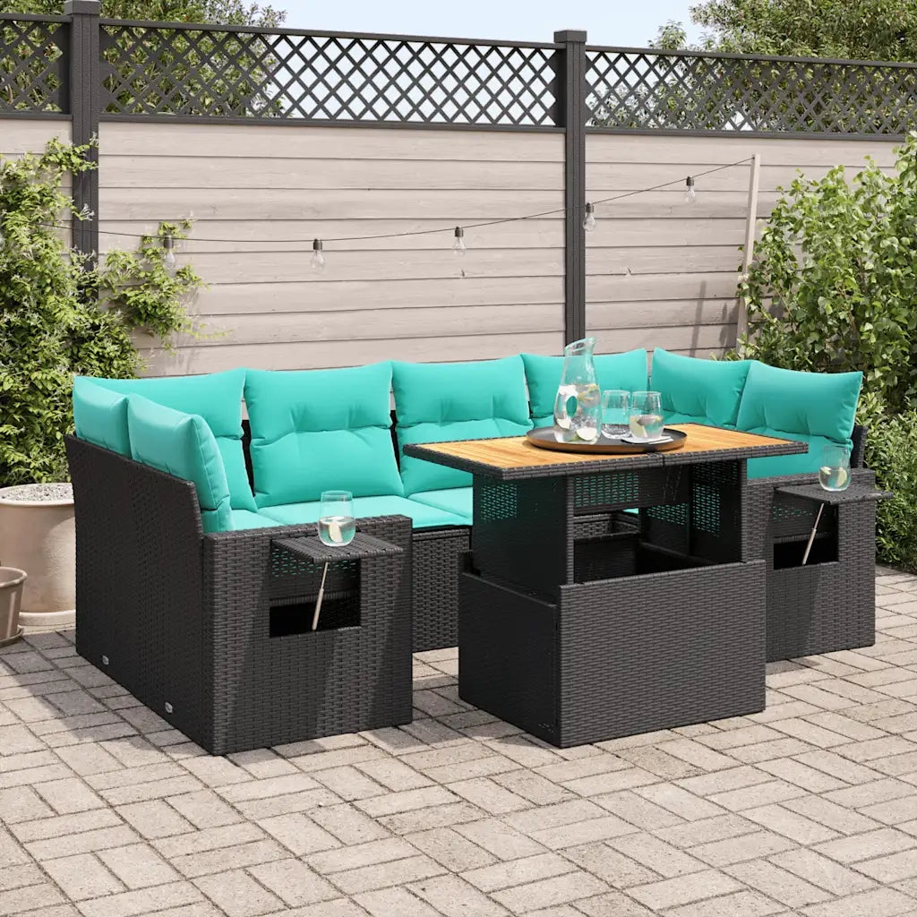 Set Divani da Giardino con Cuscini 7pz Nero Polyrattan