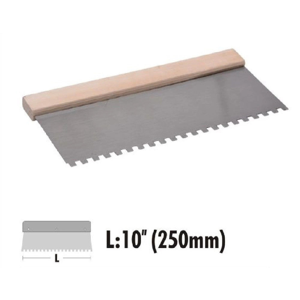 Trade Shop - Raschietto Spatola Dentato Acciaio Impugnatura Legno 10″ 250mm Ferramenta 90475 -
