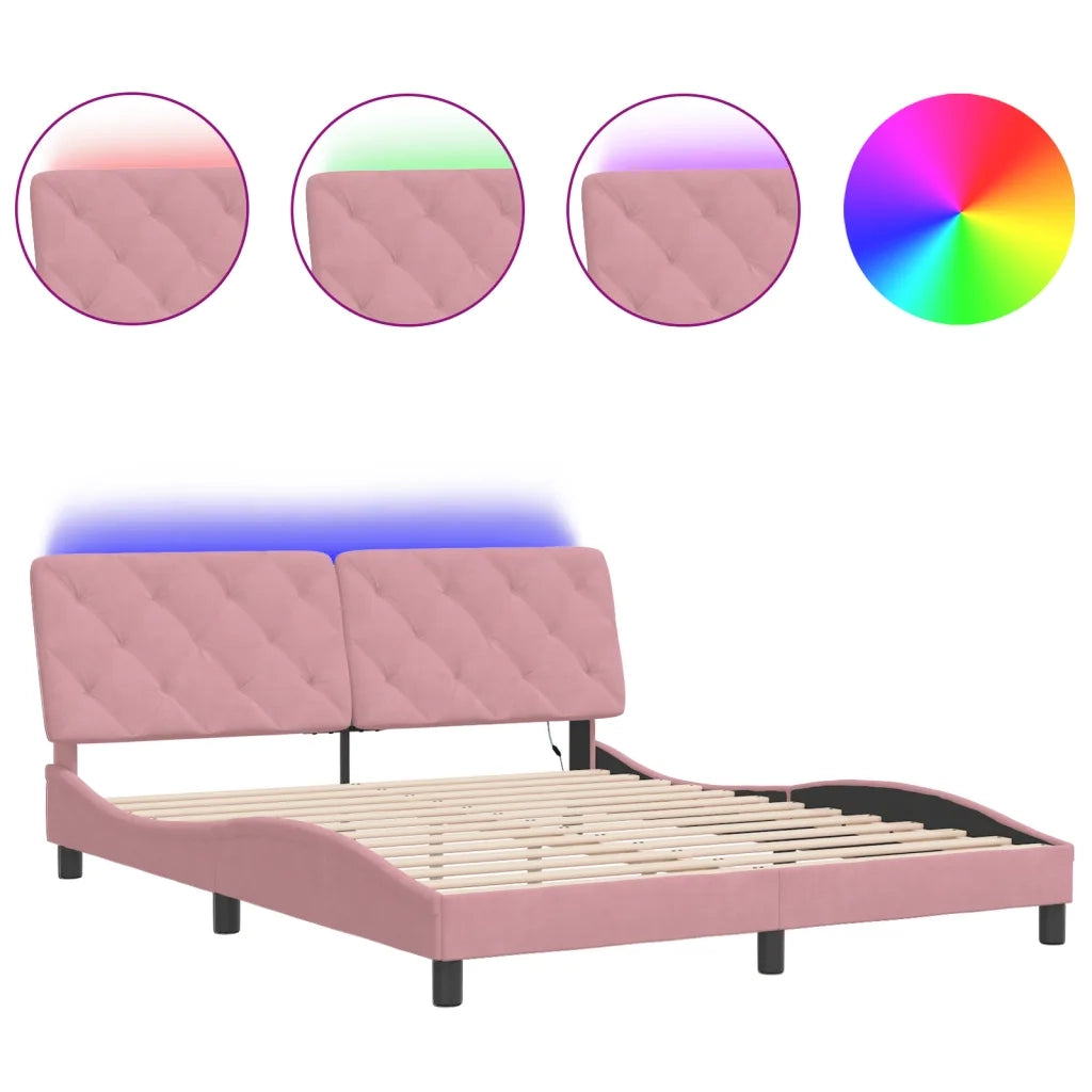 Giroletto con LED senza Materasso Rosa 160x200 cm in Velluto