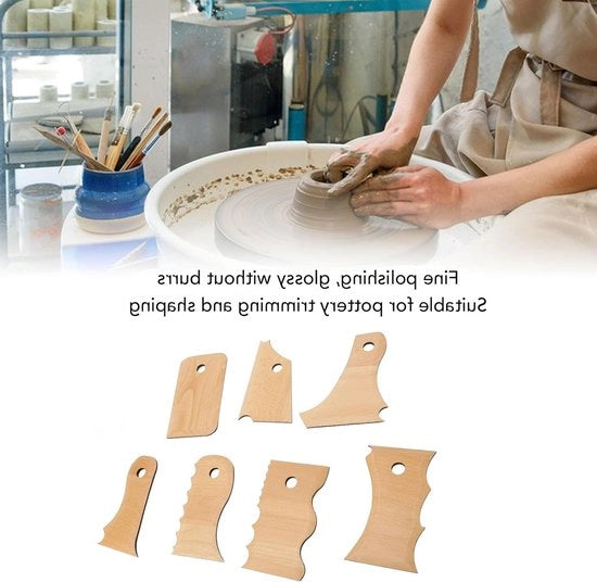 Set di 7 strumenti per modellare in ceramica - Forma a piede in legno di betulla - Gips per scultura - Strumenti per modellare in ceramica di alta qualità - Materiale: legno duro - Set di strumenti per scultura in gesso