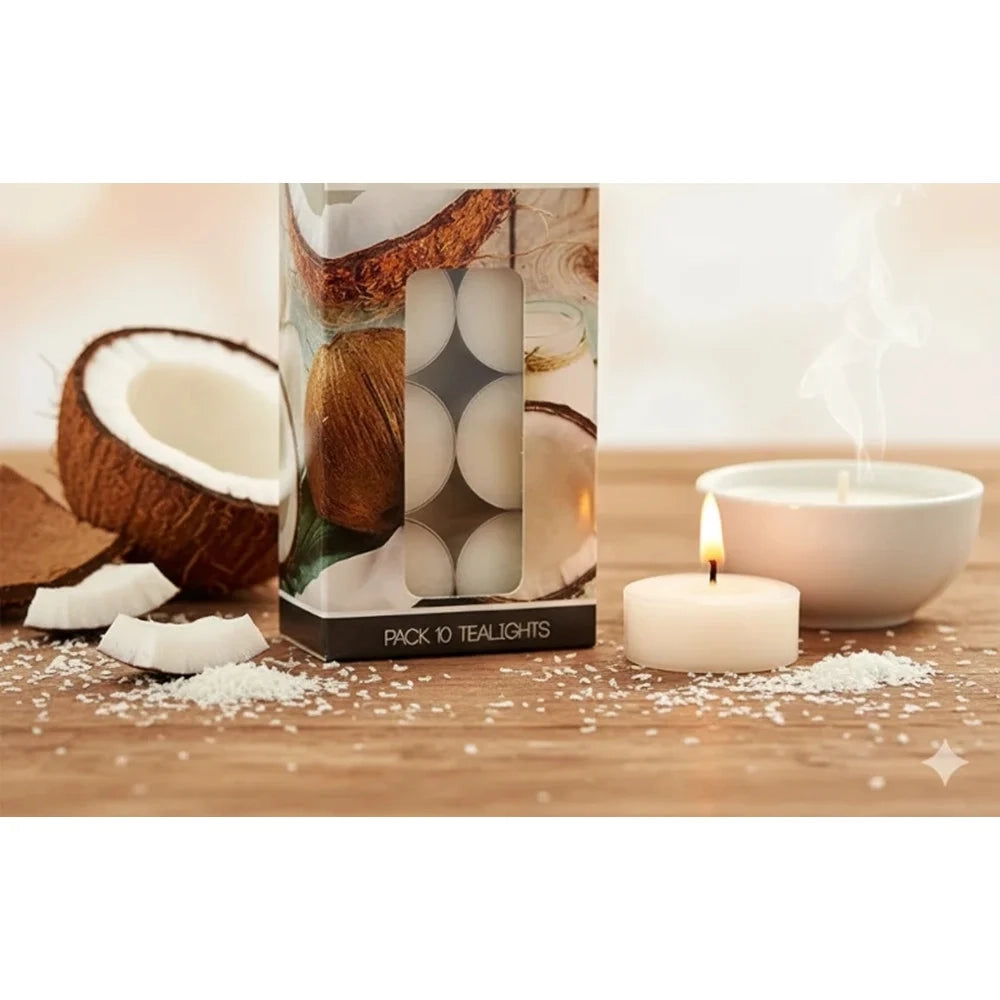 Trade Shop - Set 10pz Da 10 Mini Candela Tealight Profumate Fragranza Dolce Tropicale Al Cocco 042202 -